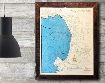 Monterey Bay - Santa Cruz CA 3D Wood Map |  California | Nautical Wood Chart |  Nautical Décor, Gift for Him, Cabin Décor