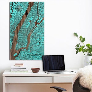 Manhattan NYC, New York Street Map Wood Map |  Laser-engraved Burnt Wooden Map | Custom Wood Wall Art