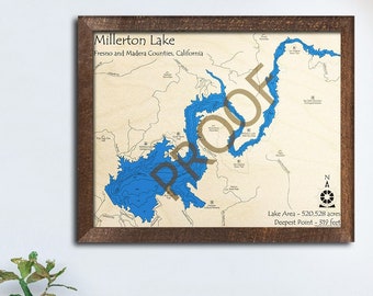 Millerton Lake, CA 3D Wood Map | California | Custom Nautical Wood Chart |  Lake House, Cabin Décor Anniversary Gift