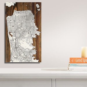 San Francisco CA Wooden Street Map Laser-engraved Burnt Wooden Map Custom Wood Wall Art image 1