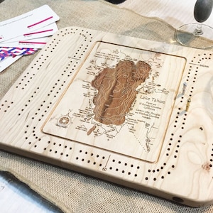 Lake Tahoe Wood Cribbage Game Board | Personalized Cribbage Board | Lake Tahoe Game, Lake Tahoe Gifts, Father&#39;s Day Gift