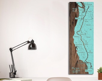 Wooden Pacific Crest Trail Map | PCT Hiking, Backpacking, Gifts for Hikers | Laser-engraved Burnt Wood Hiking Map | Custom Wood Wall Art
