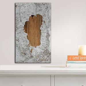 Lake Tahoe Wood Map (Small) | Laser-engraved Burnt Wooden Map | Lake Tahoe Map, Lake Tahoe Gifts