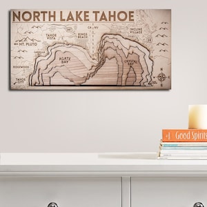 WOODEN North Lake Tahoe 3D Nautical Map | Gifts for Him, Gifts for Her, Lake Tahoe Souvenirs, Laser-engraved Lake Tahoe Map