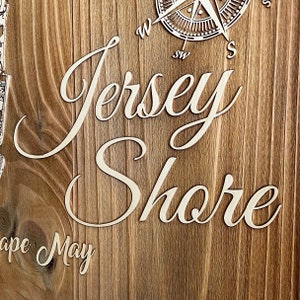New Jersey Shore Wooden Map | Point Pleasant, Seaside Heights, Long Beach Island, LBI, Laser-engraved Burnt Wood Map | Custom Wood Wall Art