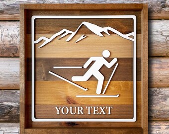 WOOD Cross Country Skiing Sign, Telemark, Nordic Skier Sign | Wooden Ski Signs, Personalized Ski Sign, Skiing Wall Art