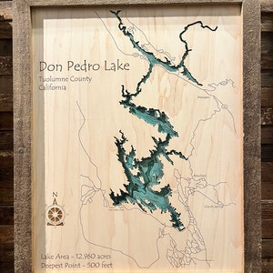 Don Pedro Lake CA 3D Wood Map |  California | Custom Nautical Wood Chart |  Lake House, Cabin Décor Anniversary Gift, Gift for Him