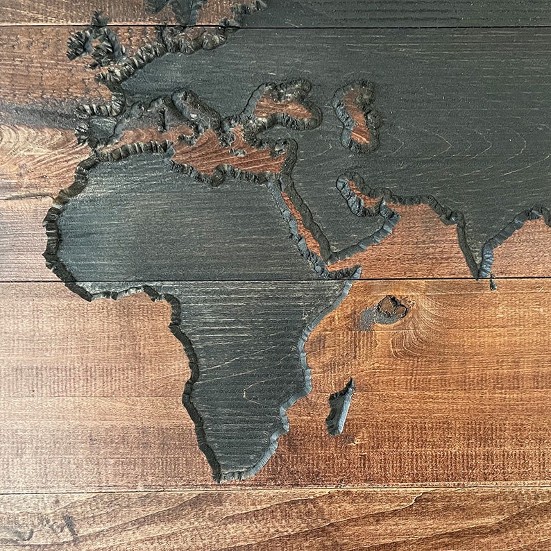 Personalized Wood World Map Carved Wood World Map Rustic Etsy