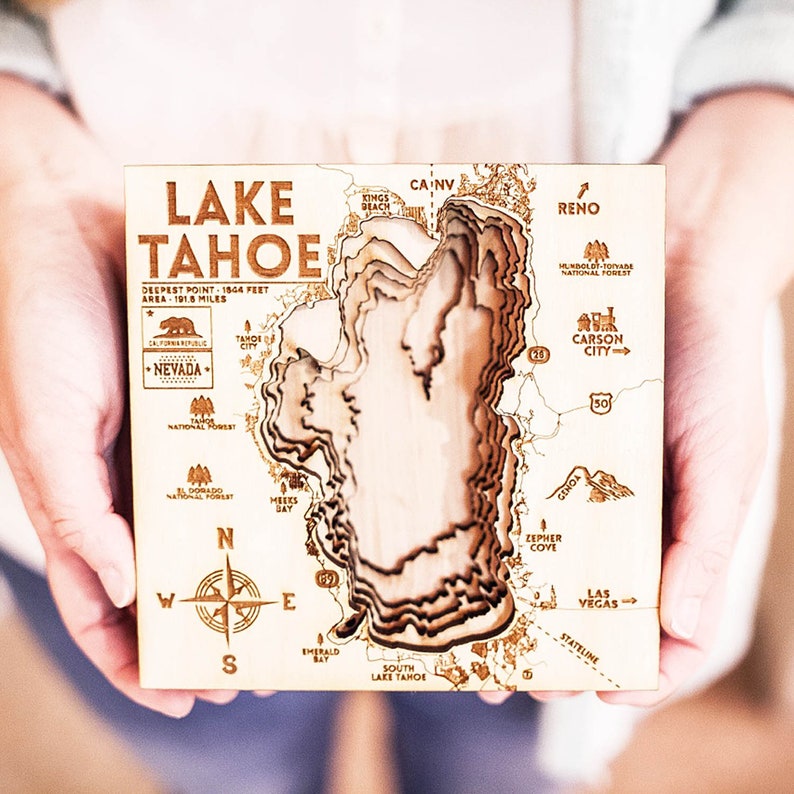 WOODEN Lake Tahoe 3D Nautical Map Gifts for Him Gifts for Etsy