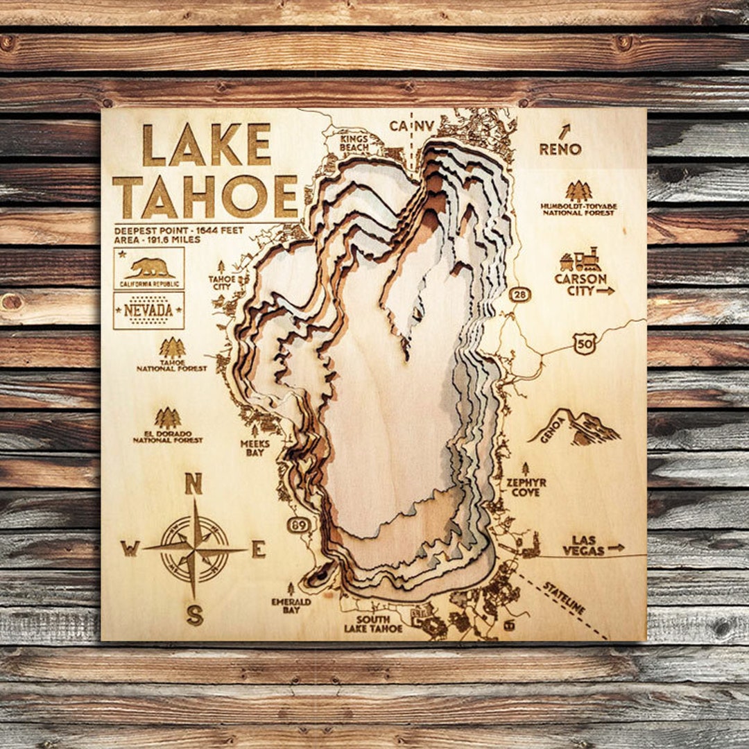 Lake Tahoe 3D Wood Map Gifts for Him, Gifts for Her, Lake Tahoe