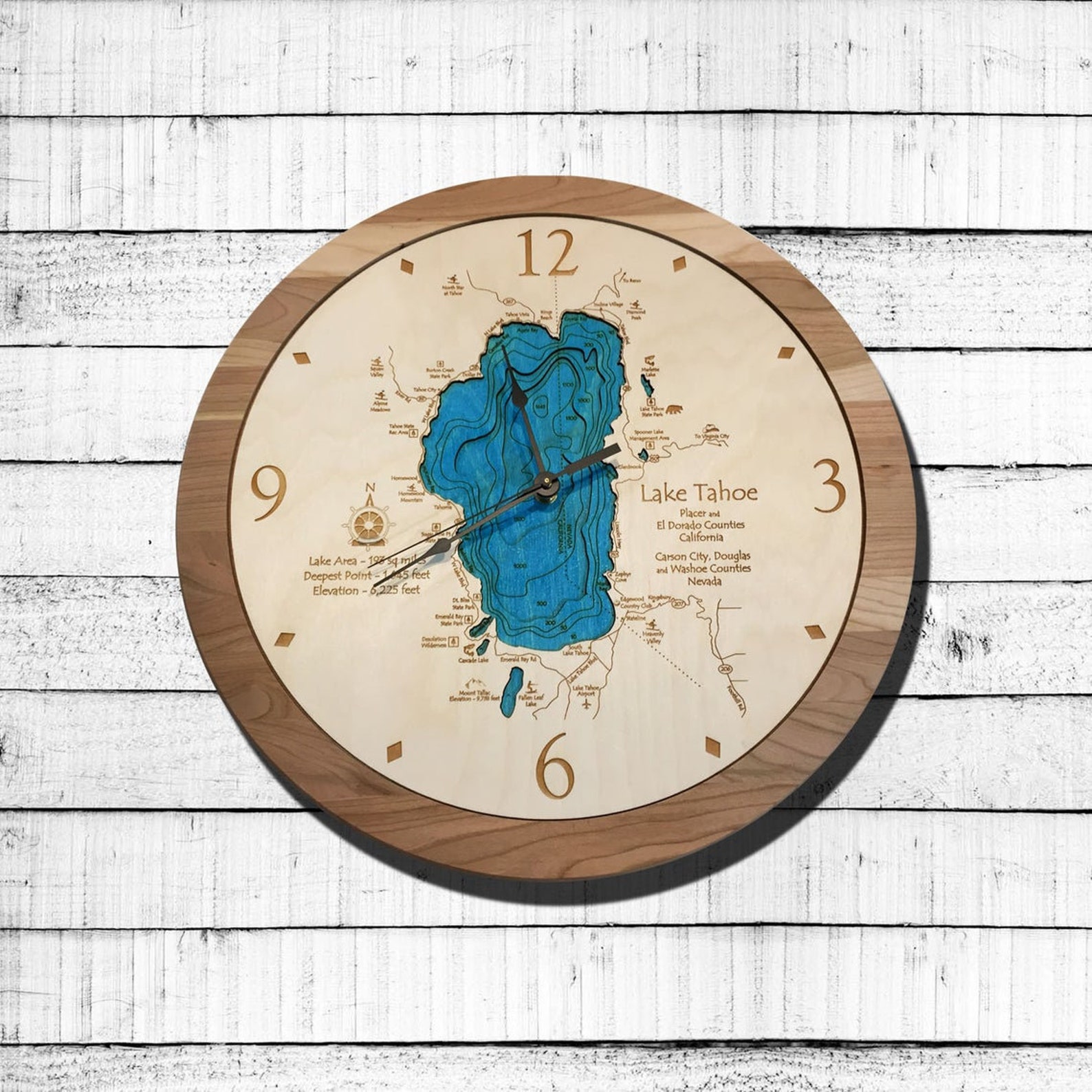 Lake Tahoe 3D Wood Clock Lake Tahoe Map Wooden Clock Lake Tahoe