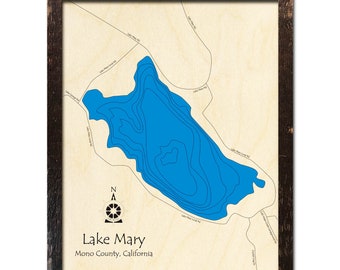 Lake Mary, CA 3D Wood Map | California | Custom Nautical Wood Chart |  Lake House, Cabin Décor Anniversary Gift