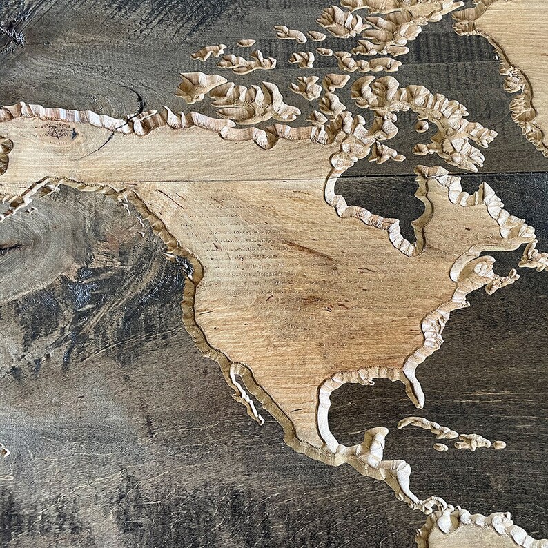 Carved Wood World Map, Custom Map of the World, Rustic Cabin Décor