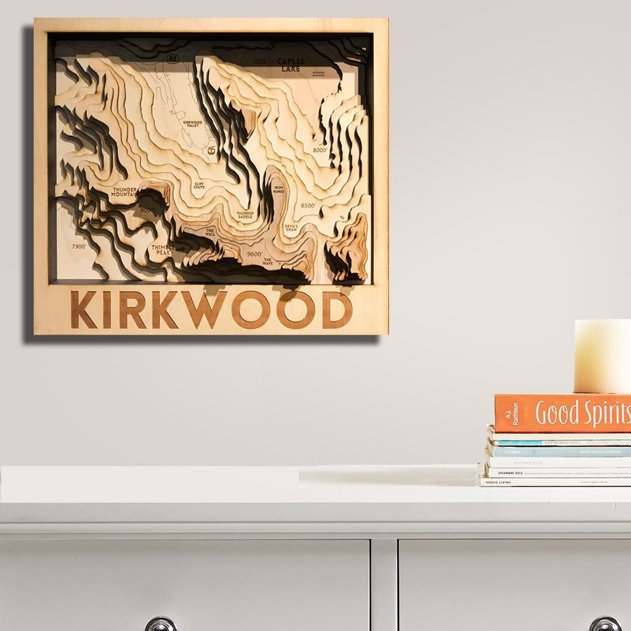 Carte topographique 3D de la station de ski Kirkwood, EN BOIS | Cadeaux pour skieurs, carte de la montagne Kirkwood, décoration de chalet de ski rustique, snowboard