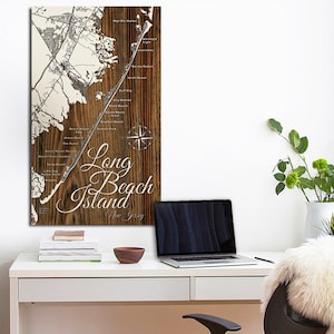 Wooden Long Beach Island Map, LBI Jersey Shore Wood Map |  Laser-engraved Burnt Wooden Map | Custom Wood Wall Art