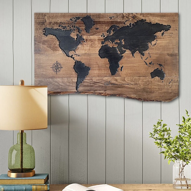 Wood Carved Map of the World Custom Wooden World Map Rustic Etsy
