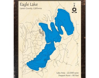 Eagle Lake CA 3D Wood Map |  California | Custom Nautical Wood Chart |  Lake House, Cabin Décor Anniversary Gift, Gift for Him