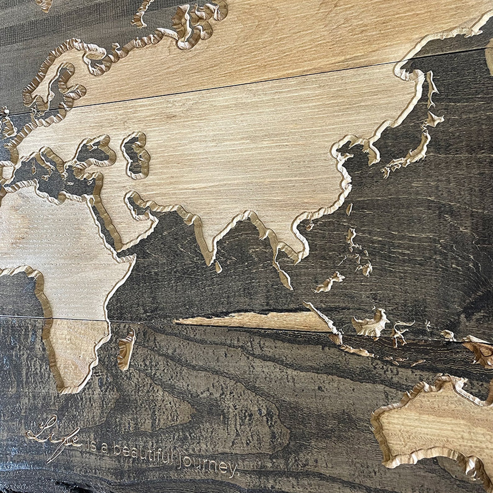 Carved Wood World Map, Custom Map of the World, Rustic Cabin Décor