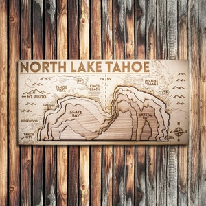 North Lake Tahoe 3D Wooden Map | Gifts for Him, Gifts for Her, Lake Tahoe Souvenirs, Laser-engraved Lake Tahoe Map