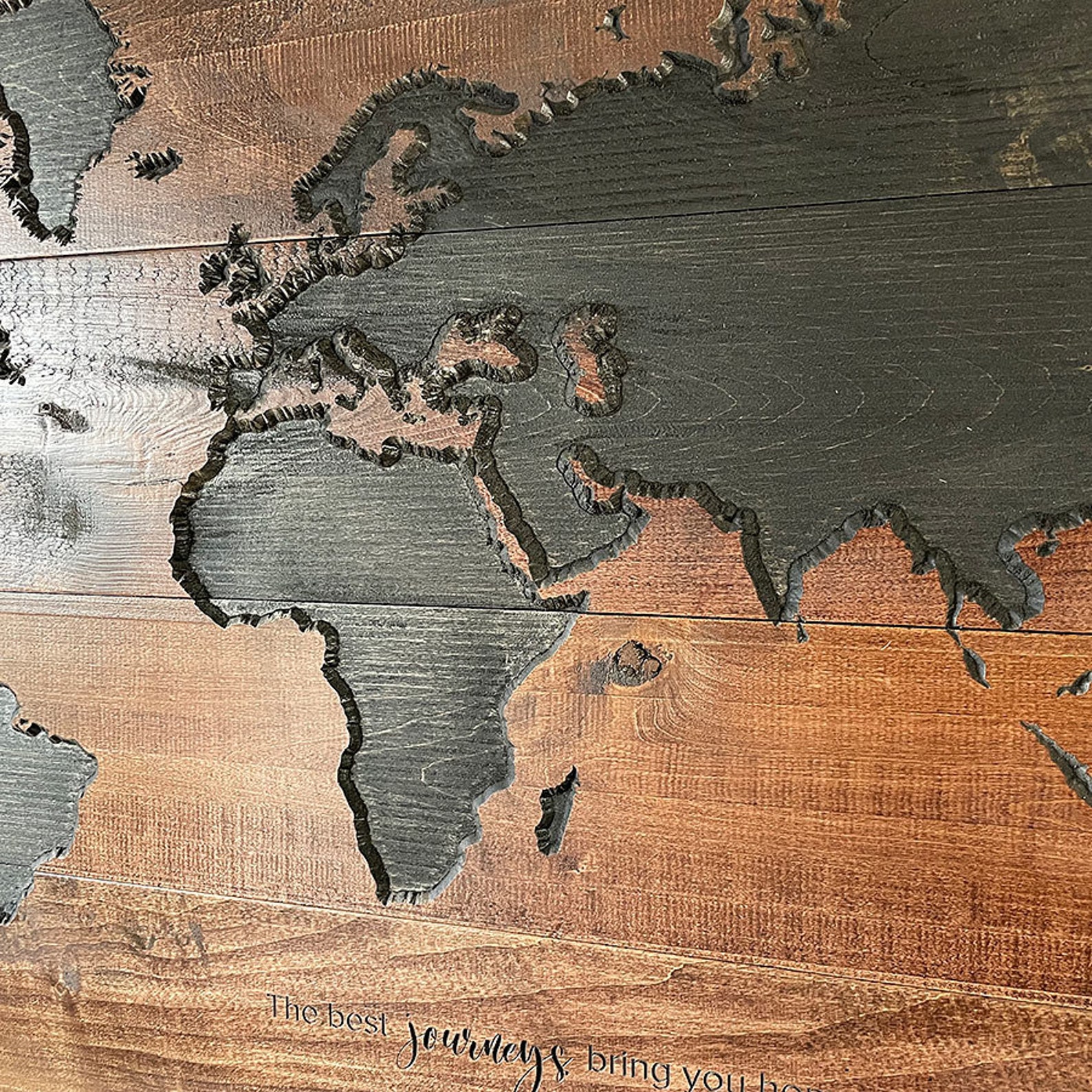 Personalized Wood World Map Carved Wood World Map Rustic Etsy