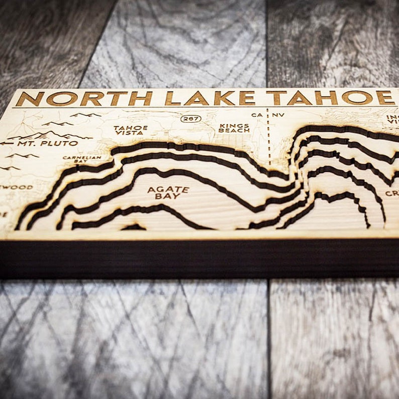 North Lake Tahoe 3D Wooden Map Gifts for Him, Gifts for Her, Lake Tahoe