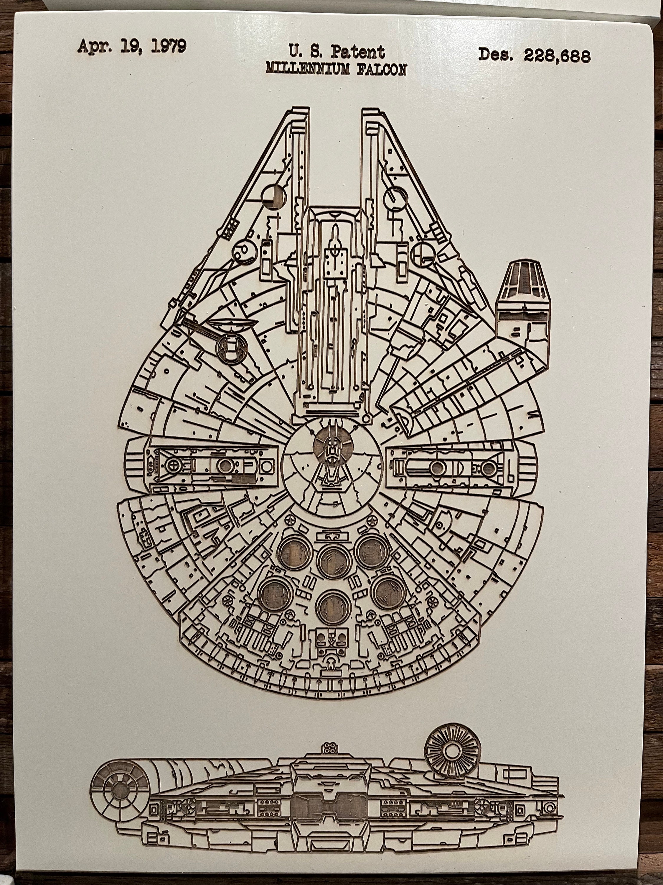 Star Wars Millennium Falcon Patent Wood Sign | Laser-engraved