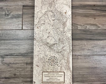 Wooden John Muir Trail Map | JMT sign, Backpacking, Gifts for Hikers | Laser-engraved Burnt Wood Hiking Map | Custom Wood Wall Art