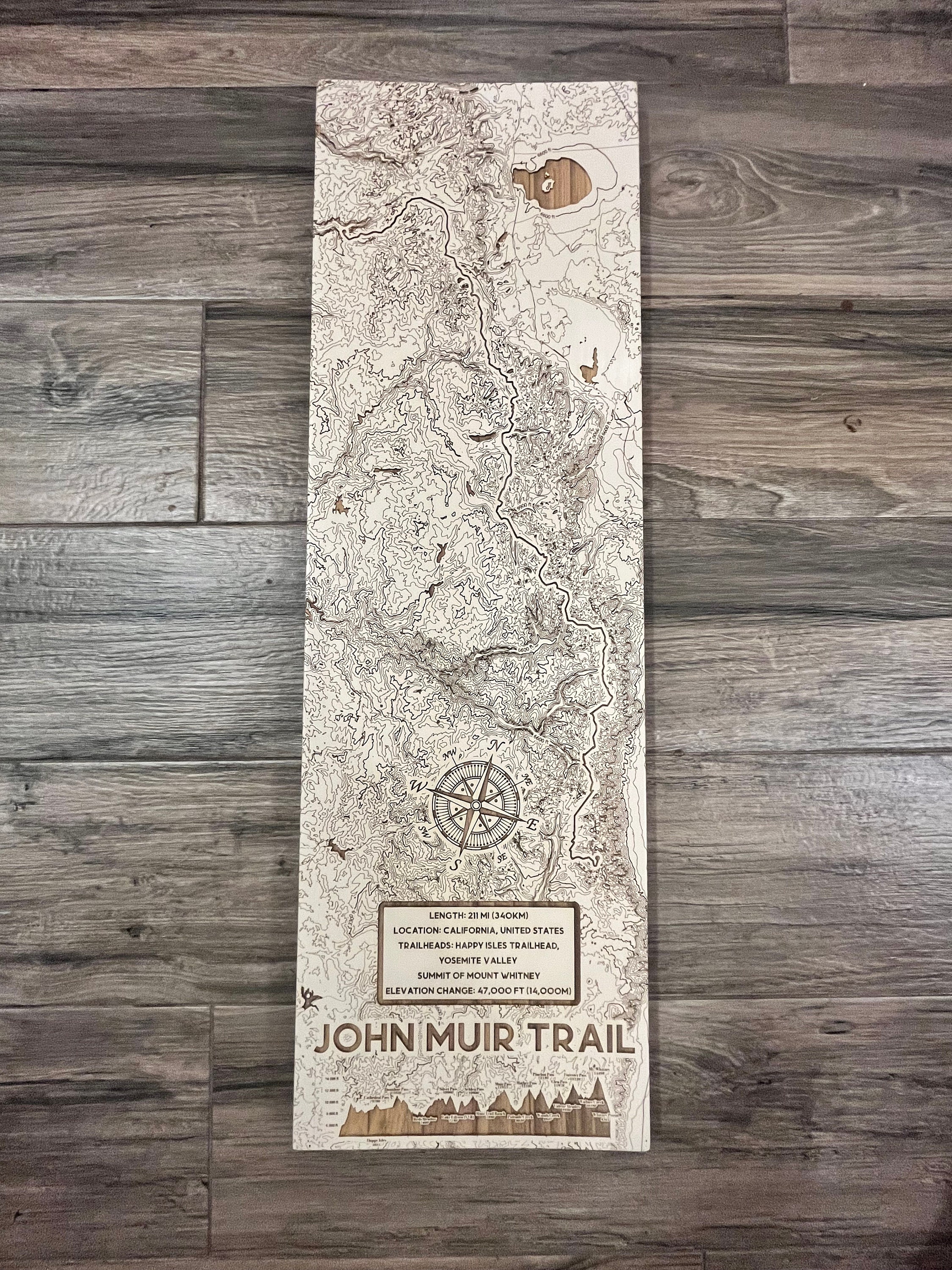 Wooden John Muir Trail Map | JMT Sign, Backpacking, Gifts for Hikers ...