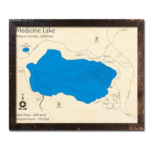 Medicine Lake, CA 3D Wood Map | California | Custom Nautical Wood Chart |  Lake House, Cabin Décor Anniversary Gift