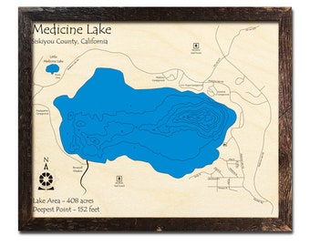 Medicine Lake, CA 3D Wood Map | California | Custom Nautical Wood Chart |  Lake House, Cabin Décor Anniversary Gift