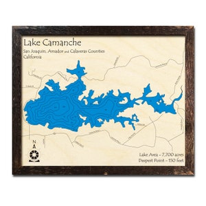 Lake Camanche, CA 3D Wood Map | California | Custom Nautical Wood Chart |  Lake House, Cabin Décor Anniversary Gift