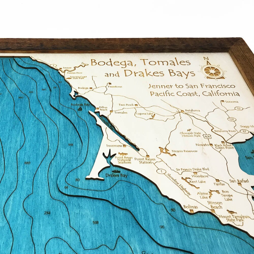 Bodega Bay Tomales Bay Drakes Bay CA 3D Wood Map Etsy