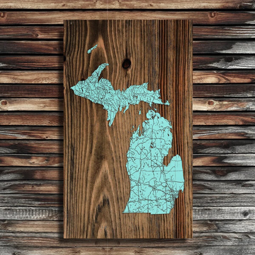 State of Michigan Wood Map Laserengraved Burnt Wooden Map Custom Wood