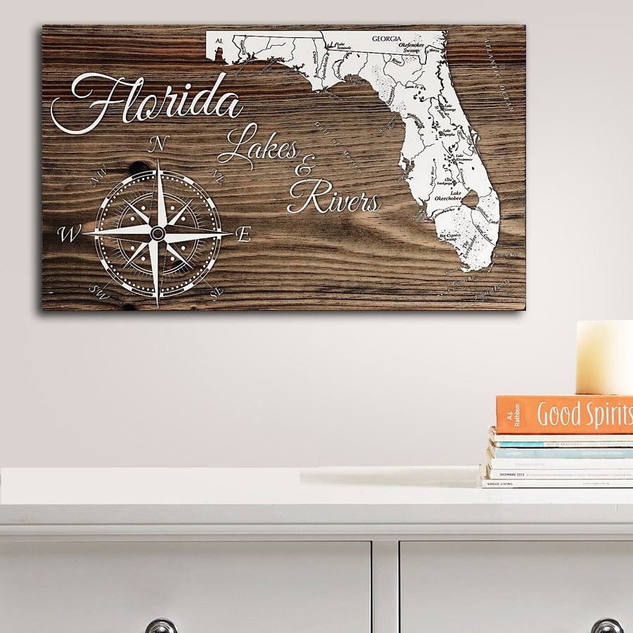 Florida Lakes and Rivers Wood Map |  Laser-engraved Burnt Wooden Map | Custom Wood Wall Art