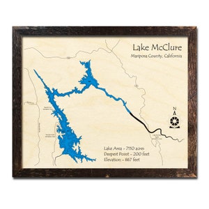 Lake McClure, CA 3D Wood Map | California | Custom Nautical Wood Chart |  Lake House, Cabin Décor Anniversary Gift
