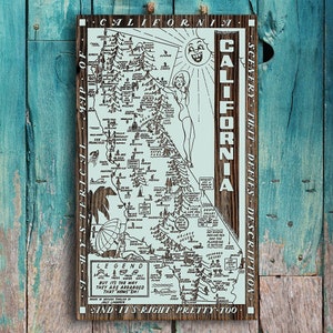 State of California Wood Map |  Laser-engraved Burnt Wooden Map | Custom Wood Wall Art