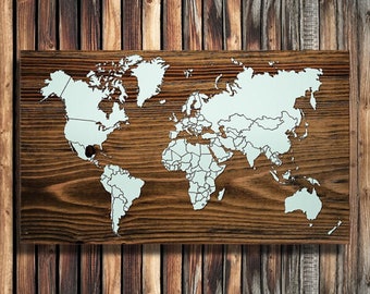 NEW Wooden World Map |  Laser-engraved Burnt Wooden Map | Custom Wood Wall Art