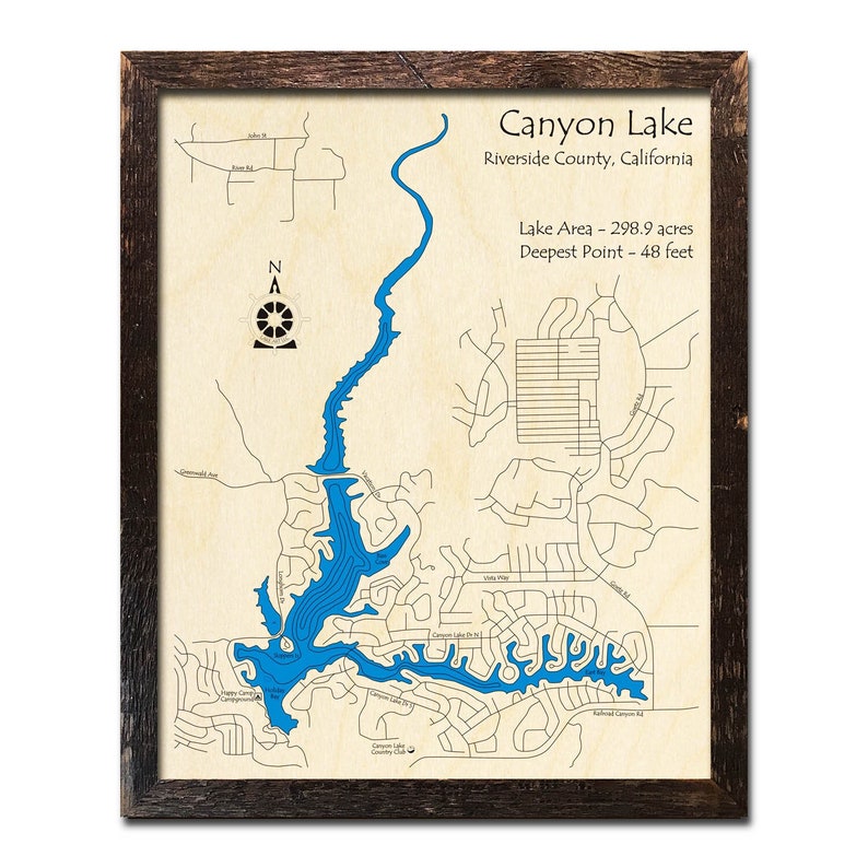 Canyon Lake CA 3D Wood Map California Nautical Wood Chart - Etsy