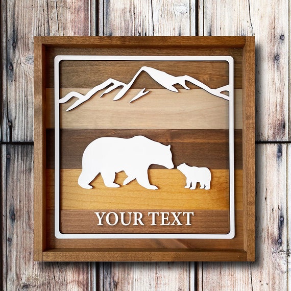 Custom Mama Bear W/ Cub Wood Recreation Sign Personalized Bear Cub