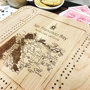 San Francisco Bay Wood Cribbage Game Board | Personalized Cribbage Board |  Custom Cribbage Board, Father&#39;s Day Gift, Gifts for Him