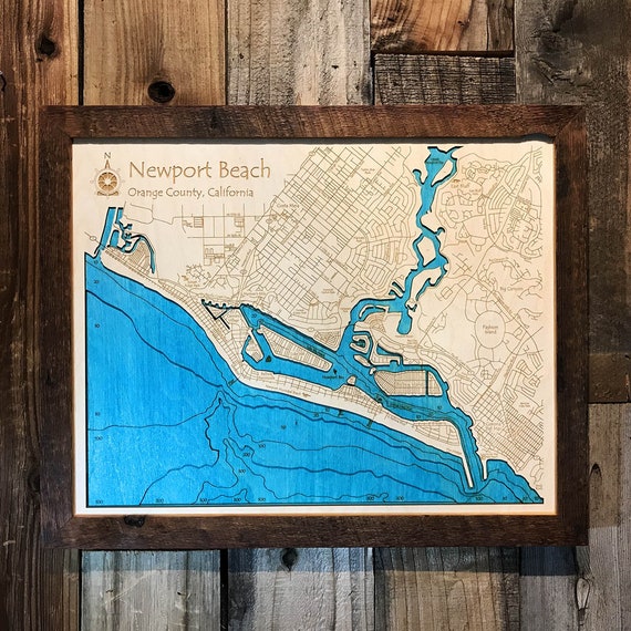 Newport Beach, CA Nautical Decor | Framed Wooden Map, 8 x 10