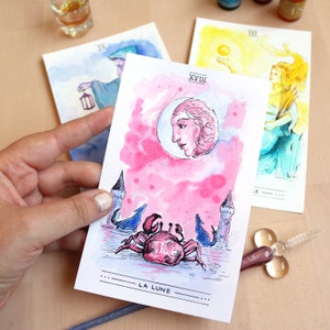 The Moon - watercolor tarot card - digital download Printable for home decoration or birthday card gift