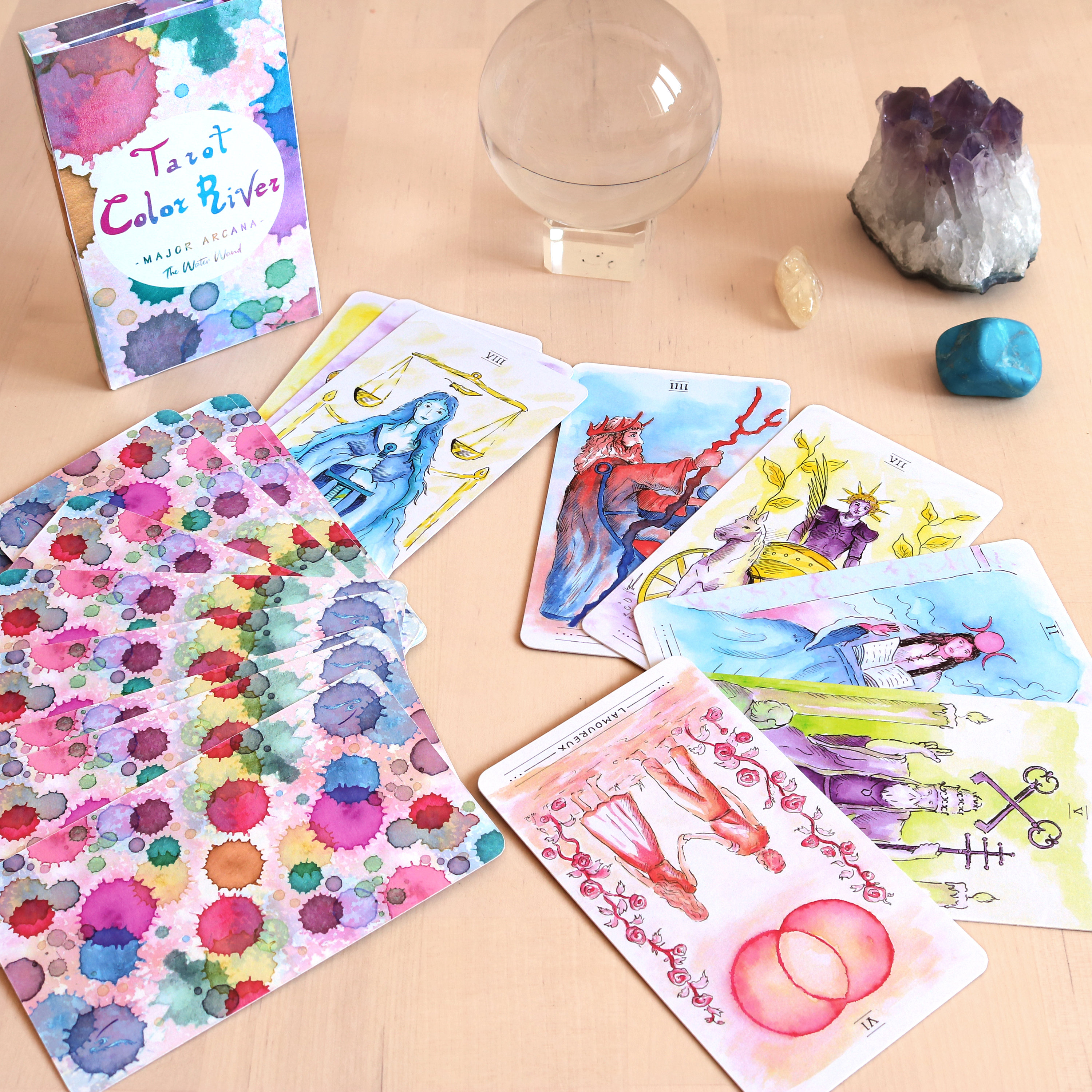 Watercolor Tarot Deck - 78 Major and Minor Arcana Cards - Color