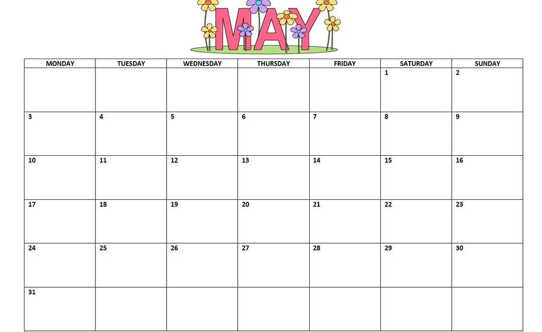 Blank May 2021 Calendar Etsy Blank May 2021 Calendar Etsy