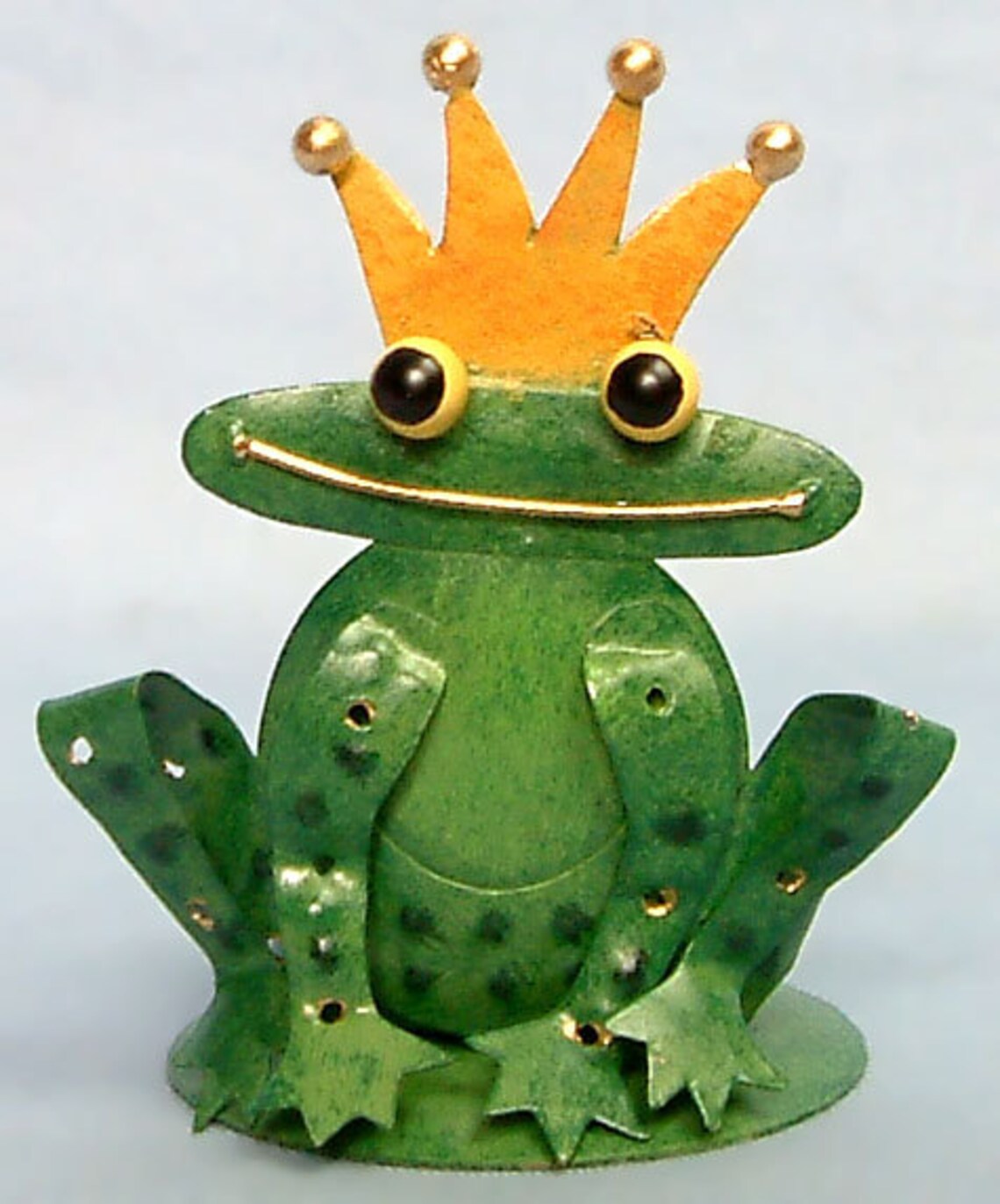Small Metal Frog Tea Light Candle Holder With Yellow Crown Etsy