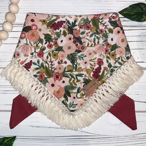 Boho Floral | Dog Bandana with Fringe | Reversible