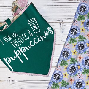 Starbucks Puppuccino | Dog Bandana with Pom Poms | Reversible