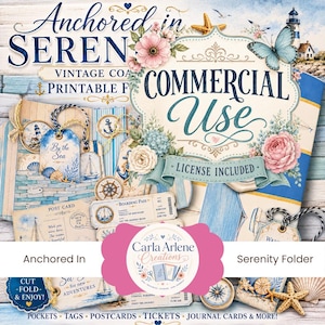 Anchored in Serenity Coastal Junk Journal Folio Folder Kit (Digital Download)