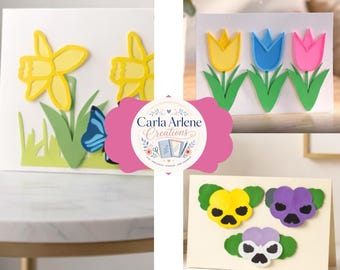 Spring Flower Card SVG Bundle | Tulip, Pansy, Daffodil Layered Cards (Digital Download)