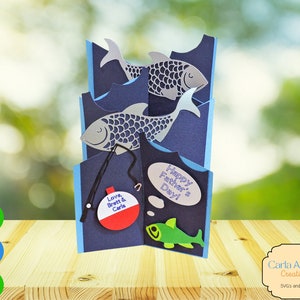 Carte de pêche faite main avec poisson svg - carte de pêche - carte de pêche SVG - carte d'anniversaire SVG - carte d'anniversaire - poisson SVG - carte de fête des pères